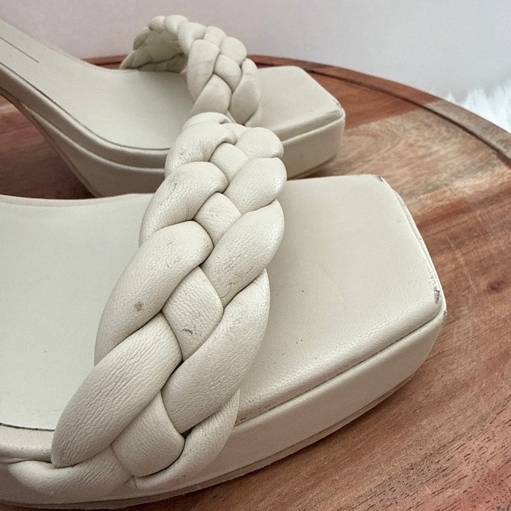 Dolce Vita Womens Cream Braided Platform Block Heel Sandals Square‎ Toe Size 8 - Picture 9 of 12